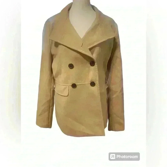 Old Navy Peacoat in Tan with lining fake pockets four buttons in front size Med - Picture 1 of 6